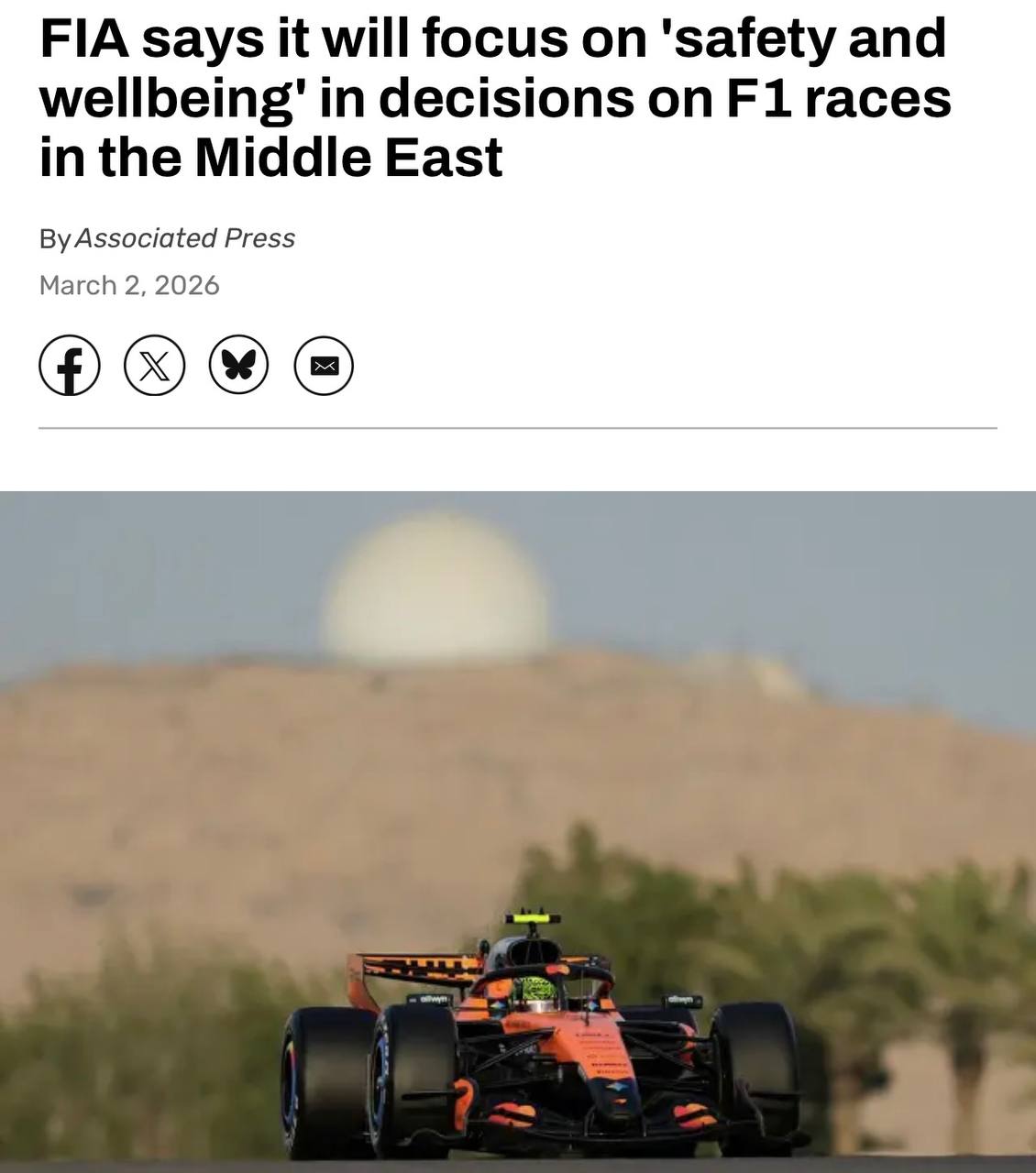 FIA може переглянути етапи «Формули-1» на Близькому Сході, — The Telegraph.