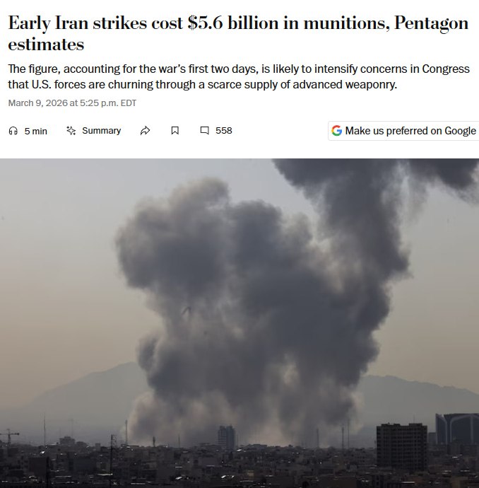 США витратили $ 5,6 млрд на боєприпаси за перші два дні ударів по Ірану, — The Washington Post.